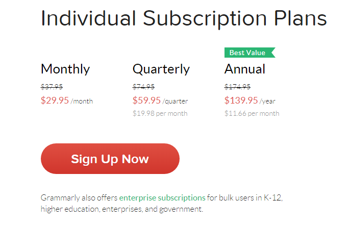 grammarly pricing